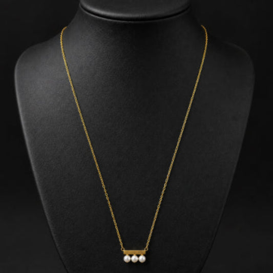 Triple Pearl Bar Necklace